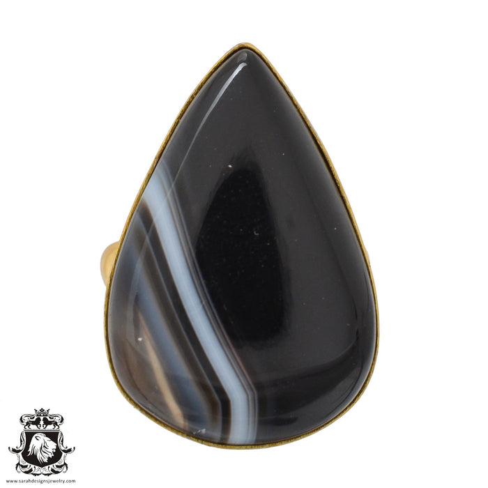 Size 8.5 - Size 10 Ring Banded Agate 24K Gold Plated Ring GPR1054