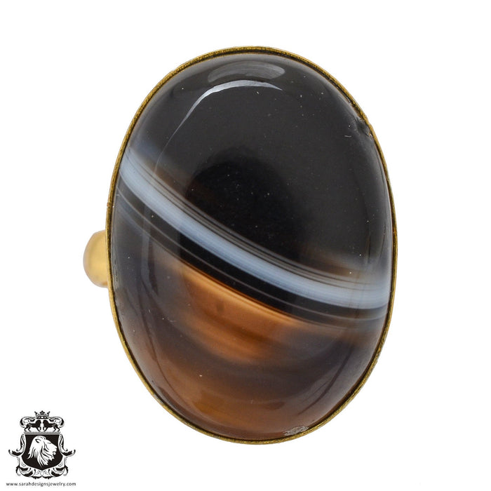 Size 9.5 - Size 11 Ring Banded Agate 24K Gold Plated Ring GPR1056
