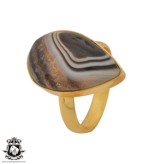 Size 8.5 - Size 10 Adjustable Banded Agate 24K Gold Plated Ring GPR1057