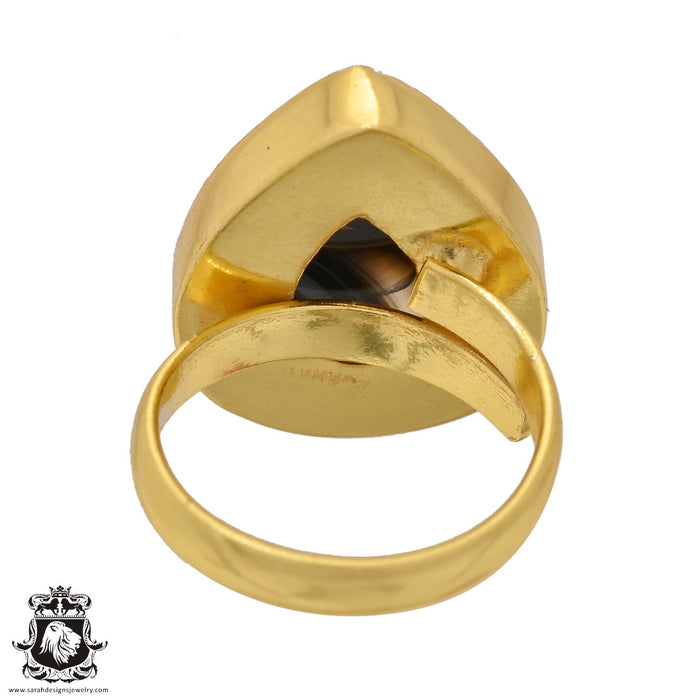 Size 7.5 - Size 9 Ring Banded Agate 24K Gold Plated Ring GPR1060