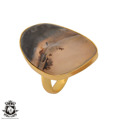 Size 7.5 - Size 9 Ring Scenic Agate 24K Gold Plated Ring GPR1061