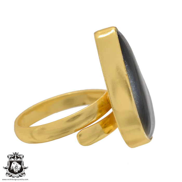 Size 10.5 - Size 12 Ring Banded Agate 24K Gold Plated Ring GPR1063