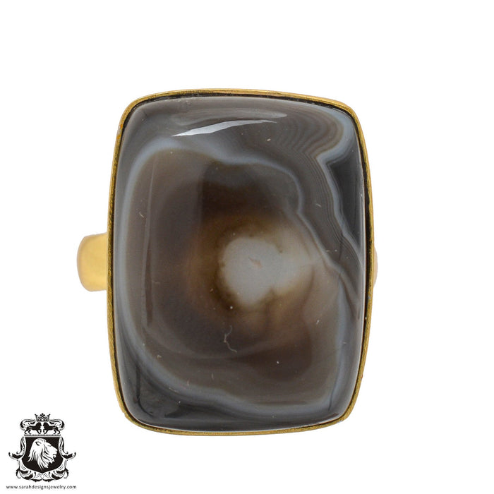 Size 9.5 - Size 11 Adjustable Banded Agate 24K Gold Plated Ring GPR1064