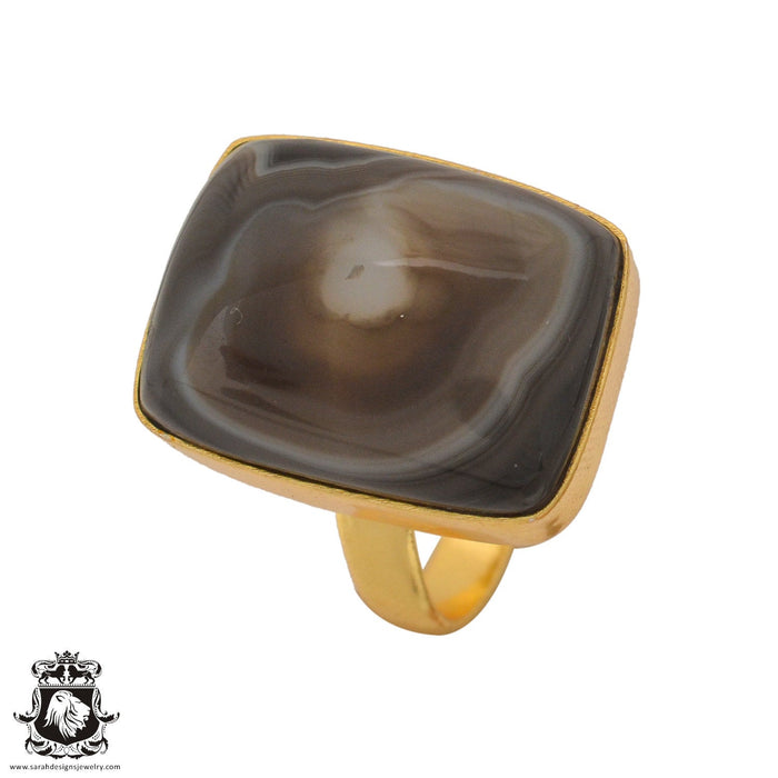 Size 9.5 - Size 11 Adjustable Banded Agate 24K Gold Plated Ring GPR1064