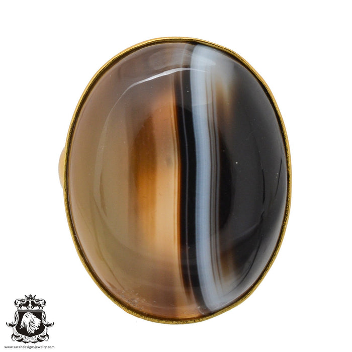Size 8.5 - Size 10 Adjustable Banded Agate 24K Gold Plated Ring GPR1065