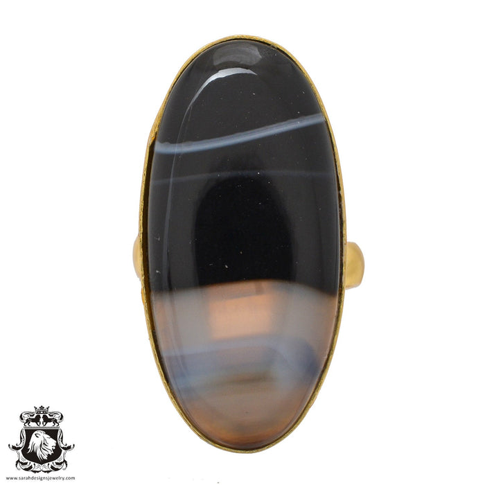 Size 6.5 - Size 8 Ring Banded Agate 24K Gold Plated Ring GPR1066