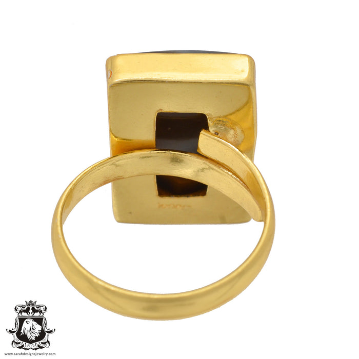 Size 10.5 - Size 12 Ring Banded Agate 24K Gold Plated Ring GPR1067