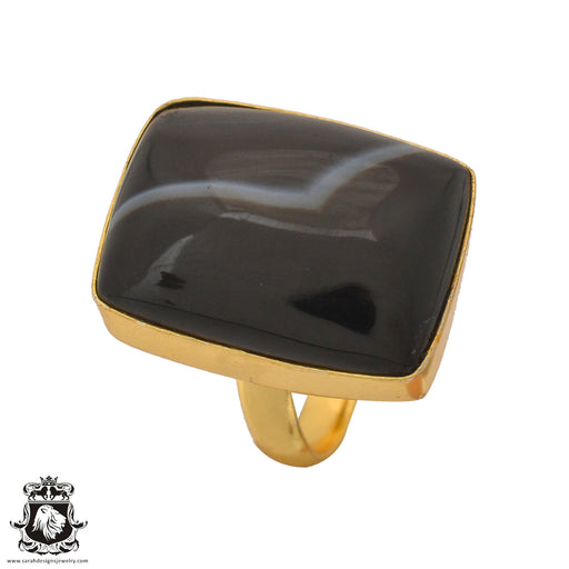 Size 7.5 - Size 9 Ring Banded Agate 24K Gold Plated Ring GPR1068