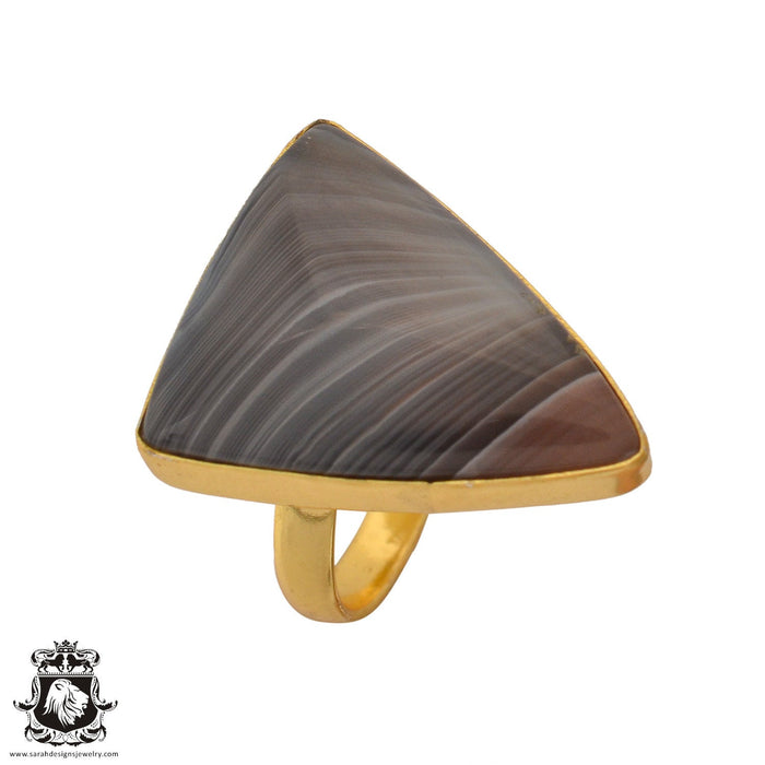 Size 8.5 - Size 10 Ring Banded Agate 24K Gold Plated Ring GPR1071