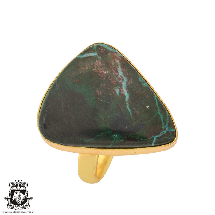 Size 8.5 - Size 10 Ring Azurite Malachite 24K Gold Plated Ring GPR1079