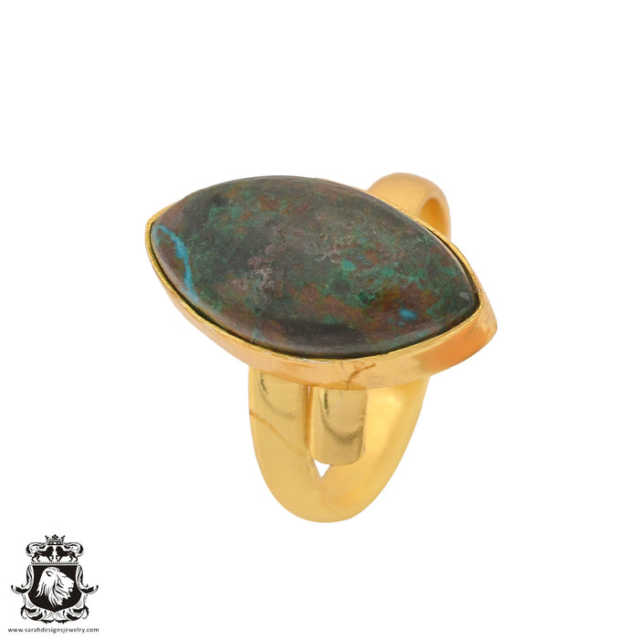 Size 9.5 - Size 11 Ring Azurite Malachite 24K Gold Plated Ring GPR1086
