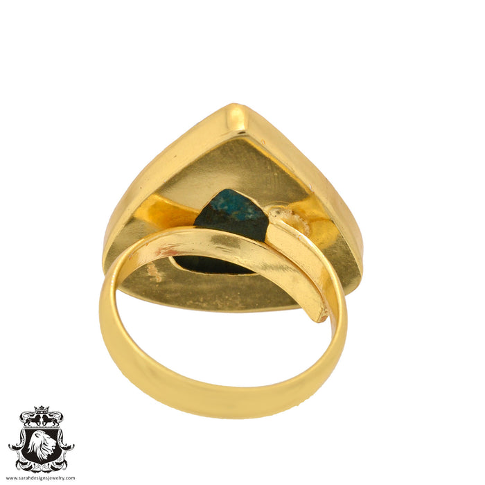 Size 9.5 - Size 11 Ring Azurite Malachite 24K Gold Plated Ring GPR1087