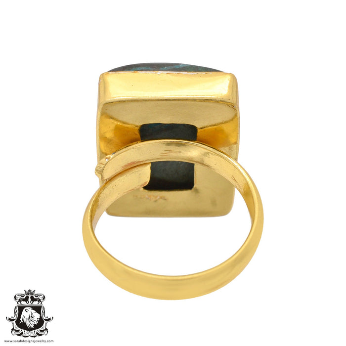 Size 6.5 - Size 8 Adjustable Azurite Malachite 24K Gold Plated Ring GPR1090