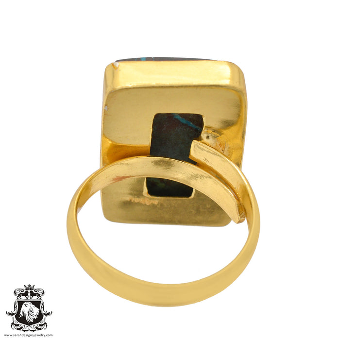 Size 10.5 - Size 12 Ring Azurite Malachite 24K Gold Plated Ring GPR1091