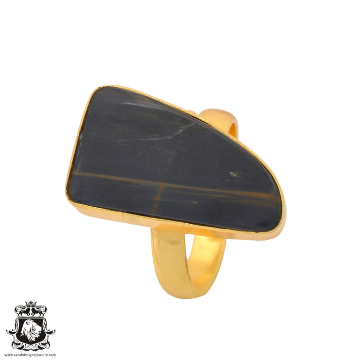 Size 9.5 - Size 11 Ring Hawk's Eye 24K Gold Plated Ring GPR1119