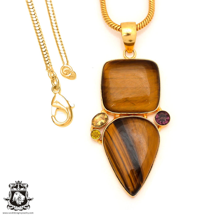 Tigers Eye 24K Gold Plated Pendant 4mm Snake Chain GP43