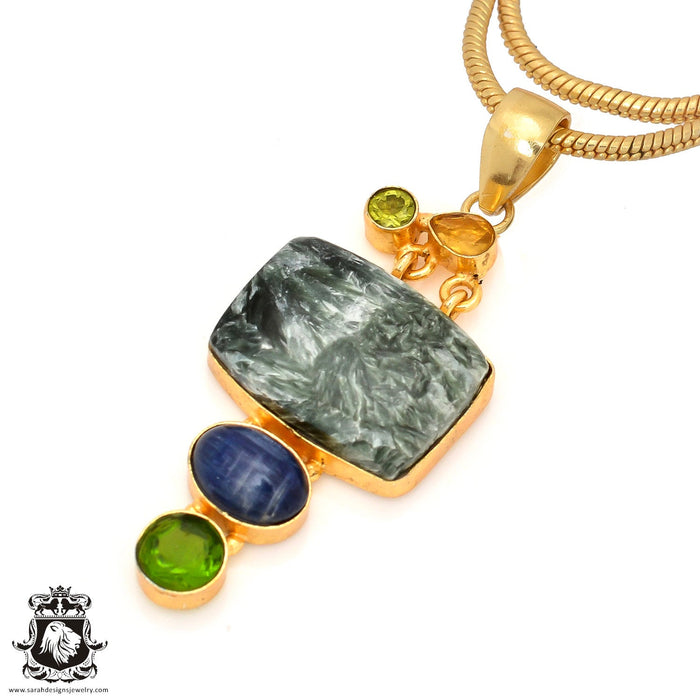 Seraphinite 24K Gold Plated Pendant 4mm Snake Chain GP47