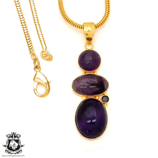 Amethyst 24K Gold Plated Pendant 4mm Snake Chain GP95