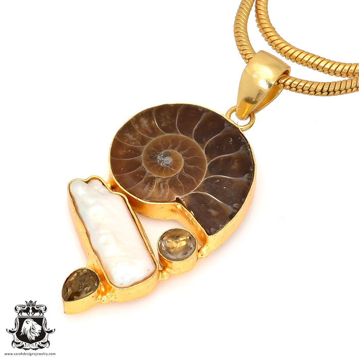 Ammonite 24K Gold Plated Pendant 4mm Snake Chain GP98