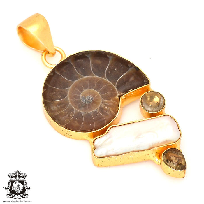 Ammonite 24K Gold Plated Pendant 4mm Snake Chain GP98