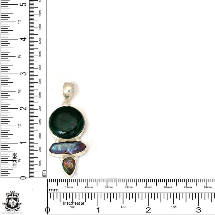 Malachite Abalone Peridot Pendant & Chain P7337