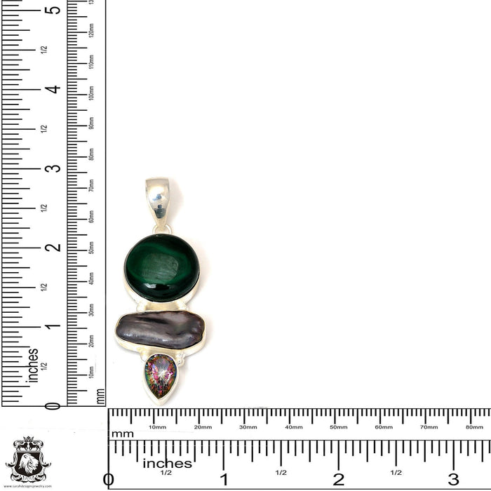Malachite Abalone Peridot Pendant & Chain P7339
