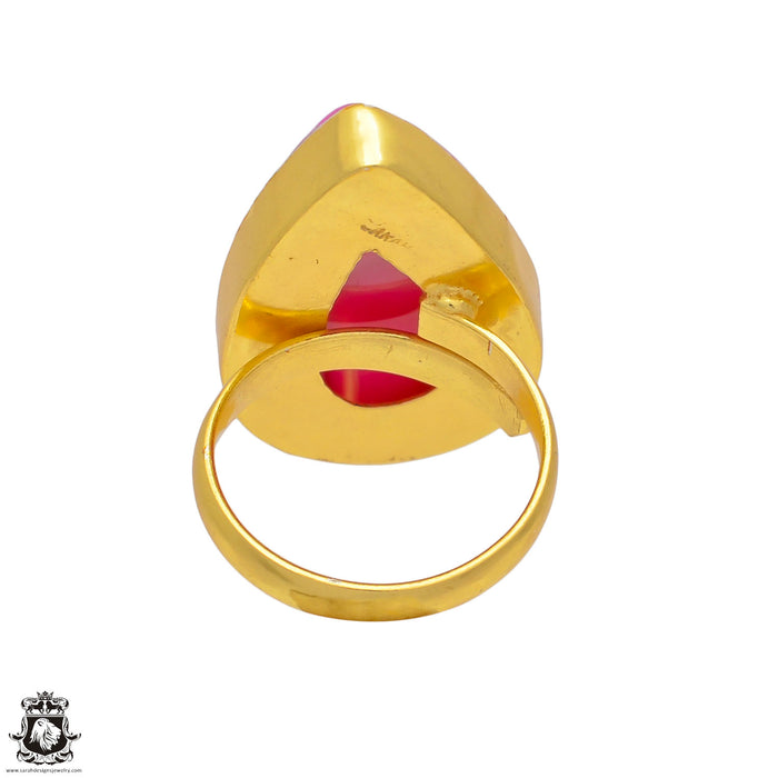 Size 8.5 - Size 10 Ring Pink Banded Agate 24K Gold Plated Ring GPR9