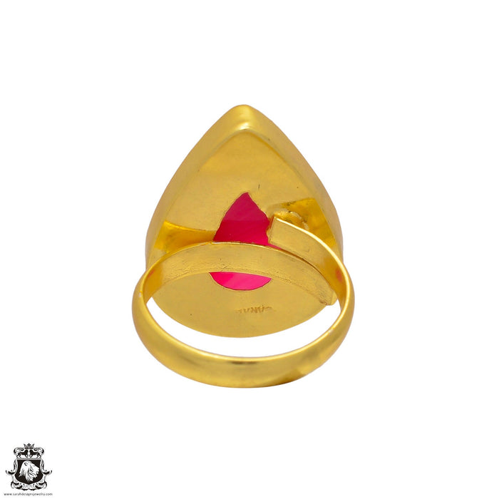 Size 9.5 - Size 11 Ring Pink Banded Agate 24K Gold Plated Ring GPR14