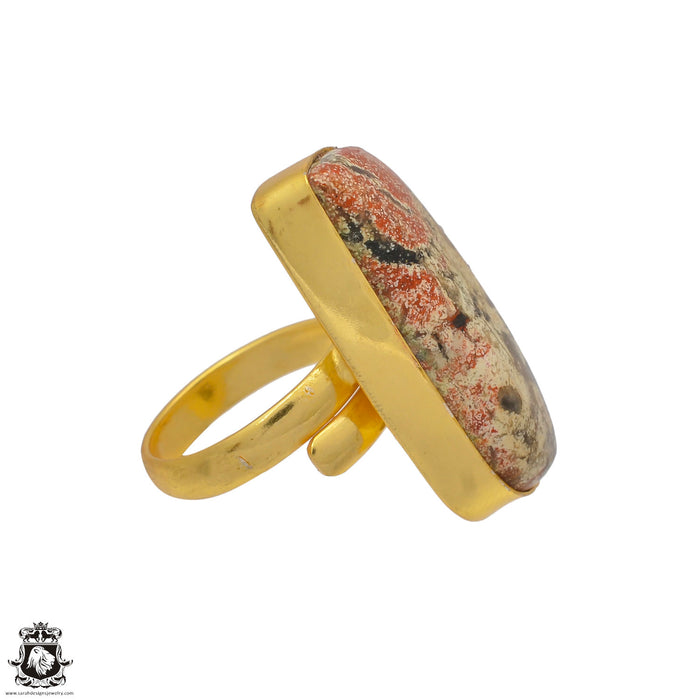 Size 7.5 - Size 9 Ring Wild Horse Jasper 24K Gold Plated Ring GPR16