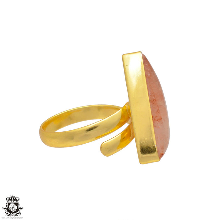 Size 9.5 - Size 11 Ring Lodolite Quartz 24K Gold Plated Ring GPR39