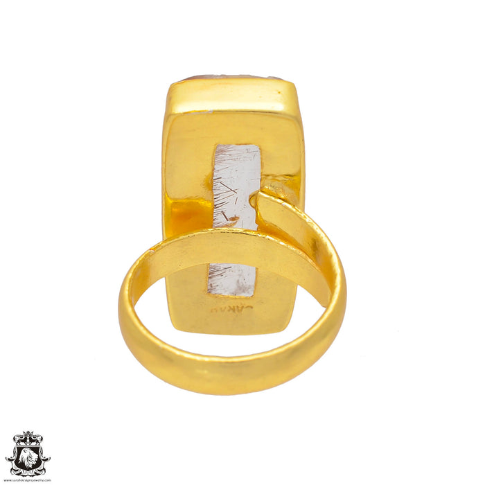 Size 6.5 - Size 8 Ring Rutile Quartz 24K Gold Plated Ring GPR43