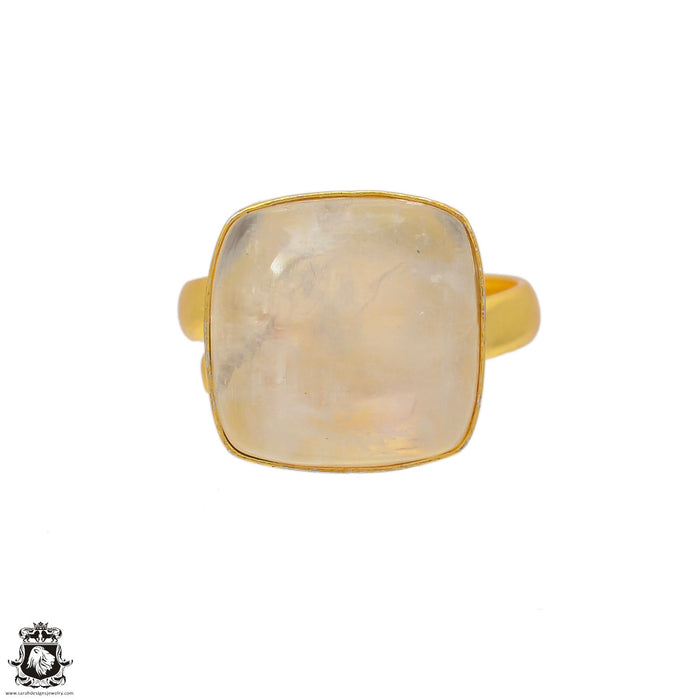 Size 9.5 - Size 11 Adjustable Moonstone 24K Gold Plated Ring GPR69