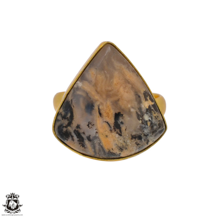 Size 8.5 - Size 10 Ring Montana Agate 24K Gold Plated Ring GPR93