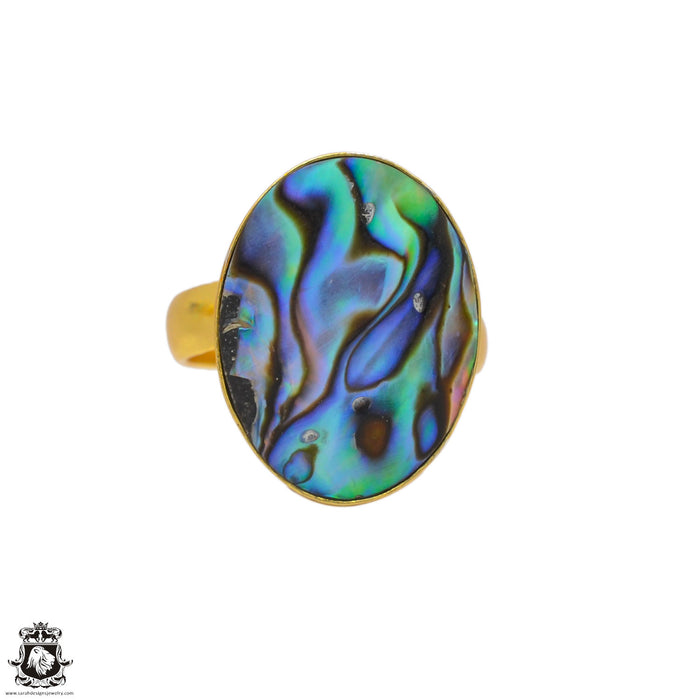 Size 7.5 - Size 9 Adjustable Abalone Shell 24K Gold Plated Ring GPR97