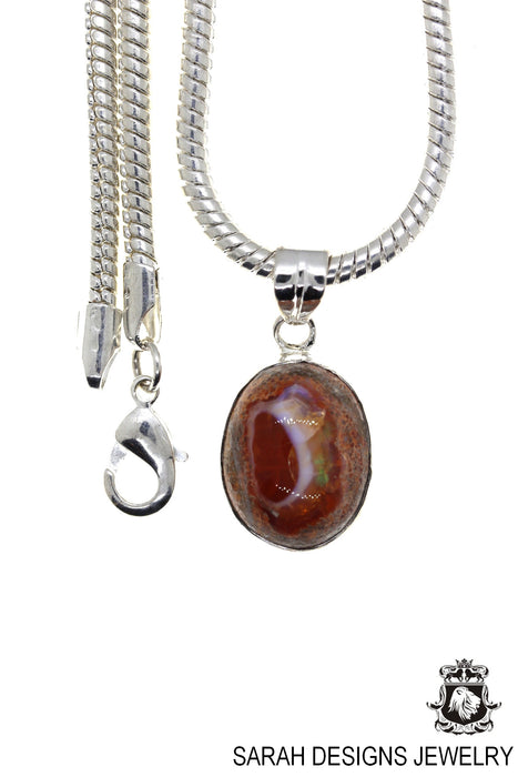 Fire Opal 925 Sterling Silver Pendant & Chain O42