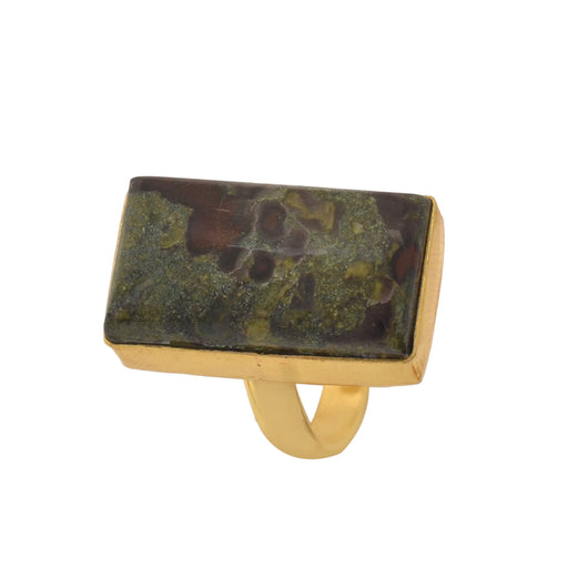 Size 6.5 - Size 8 Ring Dragon Blood Jasper 24K Gold Plated Ring GPR1151