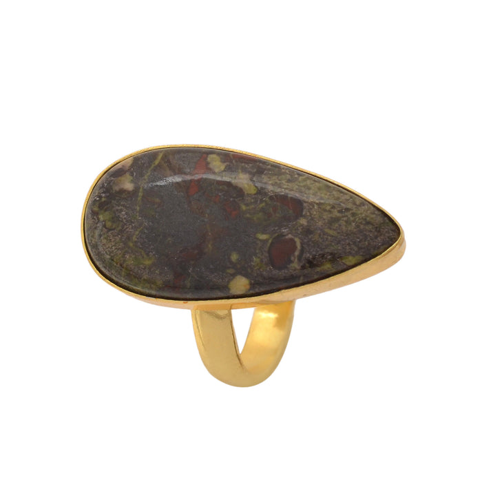 Size 8.5 - Size 10 Ring Dragon Blood Jasper 24K Gold Plated Ring GPR1152