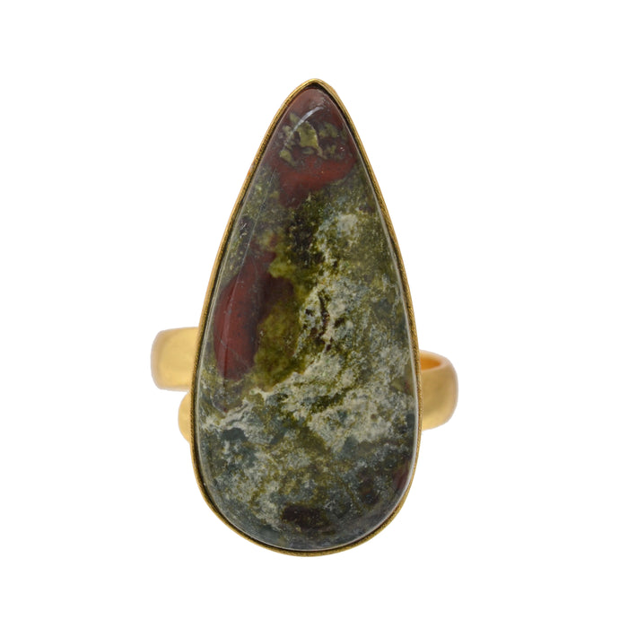 Size 9.5 - Size 11 Ring Dragon Blood Jasper 24K Gold Plated Ring GPR1157