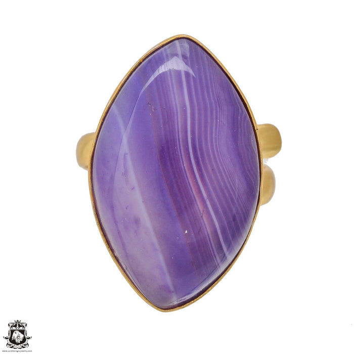 Size 10.5 - Size 12 Ring Purple Banded Agate 24K Gold Plated Ring GPR1174