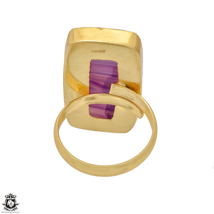 Size 10.5 - Size 12 Ring Purple Banded Agate 24K Gold Plated Ring GPR1183