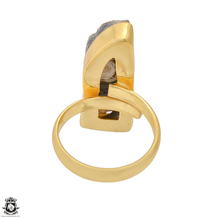 Size 7.5 - Size 9 Ring Desert Druzy 24K Gold Plated Ring GPR1189