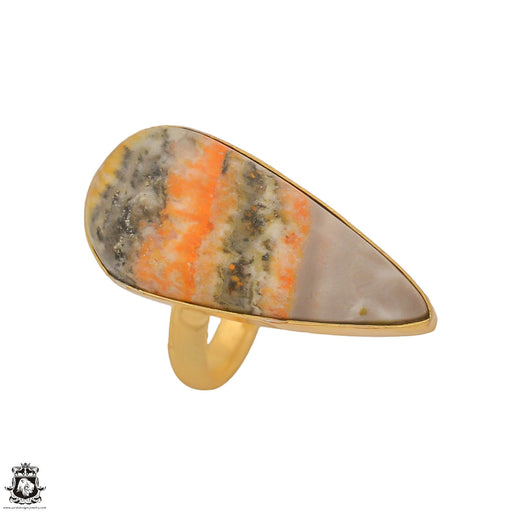 Size 7.5 - Size 9 Adjustable Bumblebee Jasper 24K Gold Plated Ring GPR1204