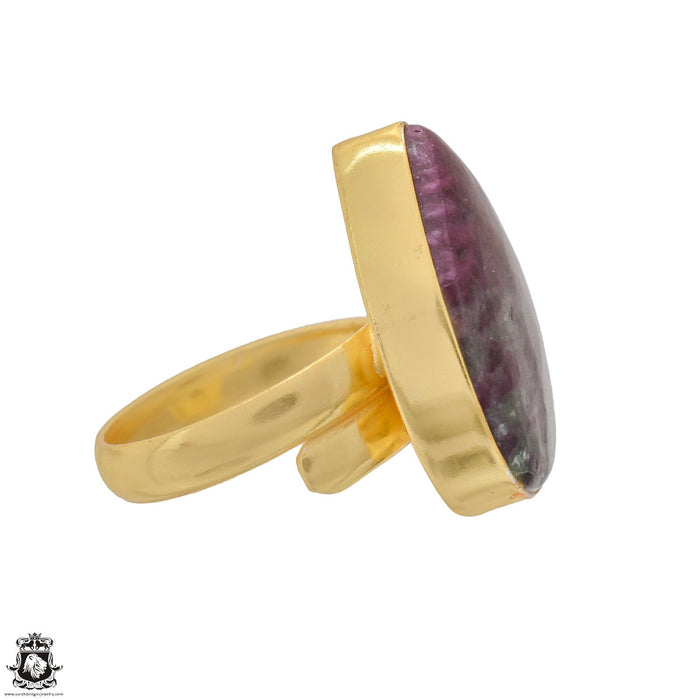 Size 9.5 - Size 11 Ring Ruby Zoisite 24K Gold Plated Ring GPR1213