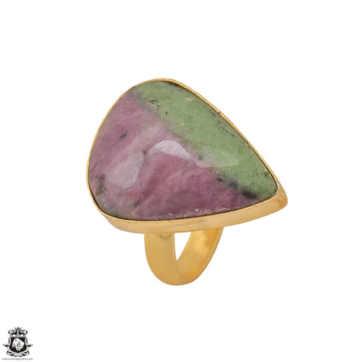 Size 7.5 - Size 9 Adjustable Ruby Zoisite 24K Gold Plated Ring GPR1214