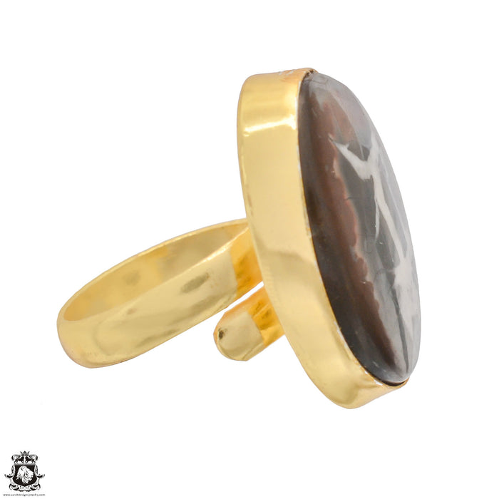Size 8.5 - Size 10 Adjustable Septarian Nodule 24K Gold Plated Ring GPR1224