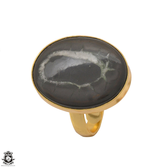 Size 9.5 - Size 11 Adjustable Septarian Nodule 24K Gold Plated Ring GPR1226