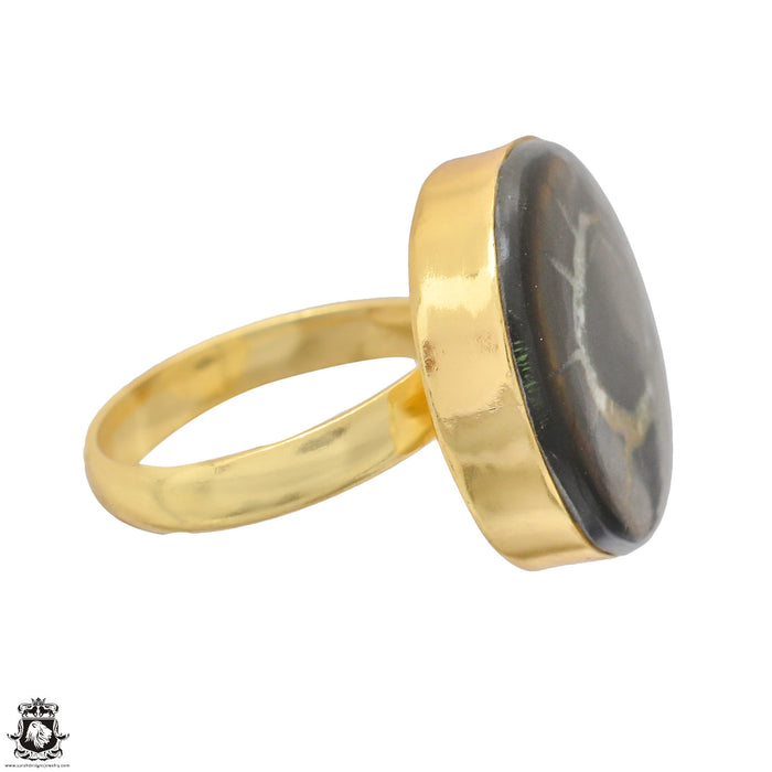 Size 10.5 - Size 12 Ring Septarian Nodule 24K Gold Plated Ring GPR1227