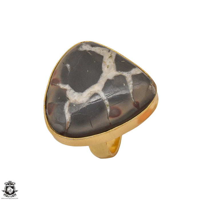 Size 6.5 - Size 8 Ring Septarian Nodule 24K Gold Plated Ring GPR1233