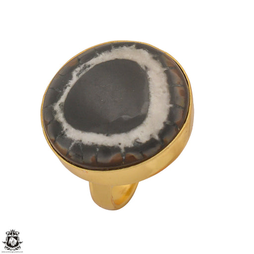 Size 7.5 - Size 9 Ring Septarian Nodule 24K Gold Plated Ring GPR1234