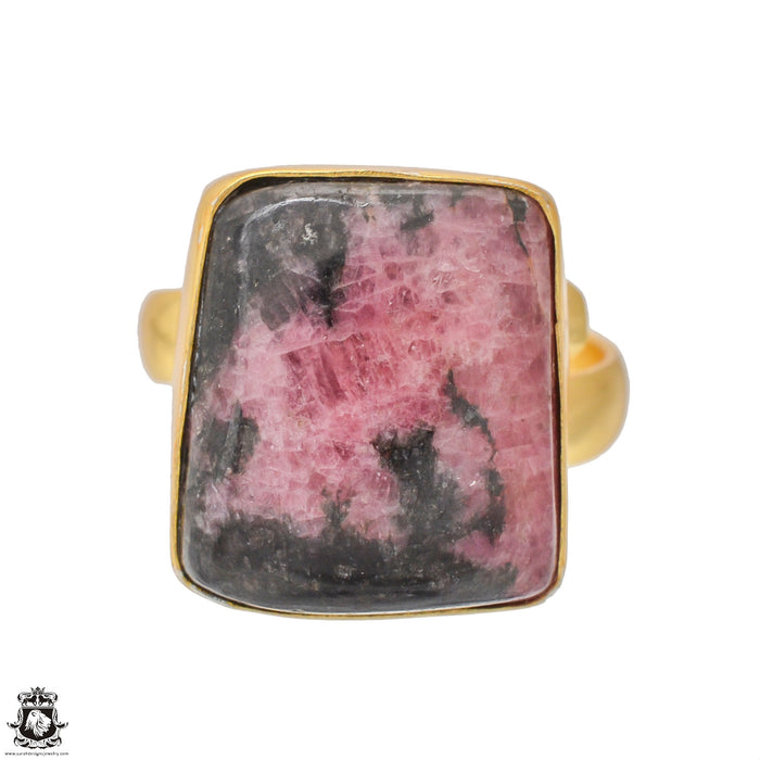 Size 9.5 - Size 11 Adjustable Rhodonite 24K Gold Plated Ring GPR1242